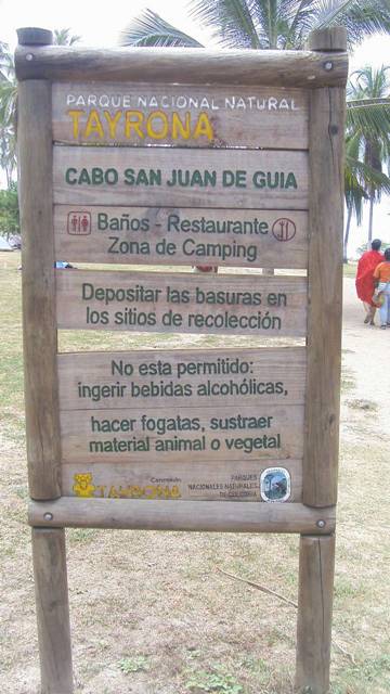 Informacion para turistas en Parque Tayrona
